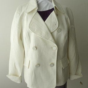 NWT Talbots Cream Waffle Texture Cotton Double Breasted Jacket - Size 16